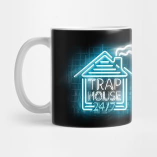 Trap HOUSE in Glowing Blue Neon Sign Mug